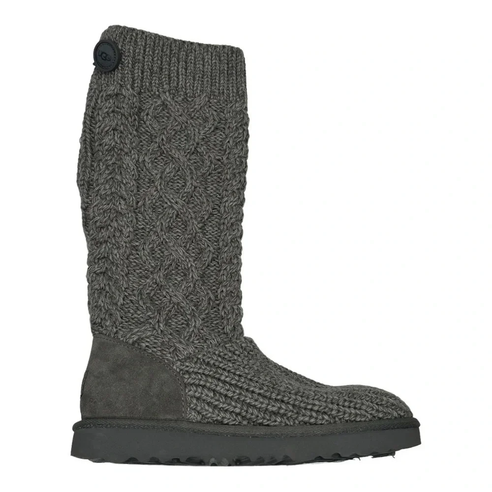 UGG Kids' Classic Cable Knit Water Resistant Boot in Grey Sz: 3